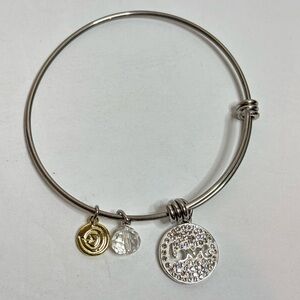 Love This Life Stainless Steel Pave Crystal Love Charm Expandable Bracelet